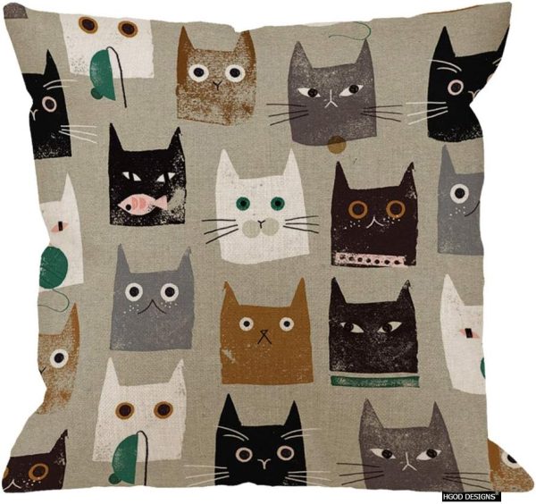 Unique Square Printed Cat Pattern Pillow Case